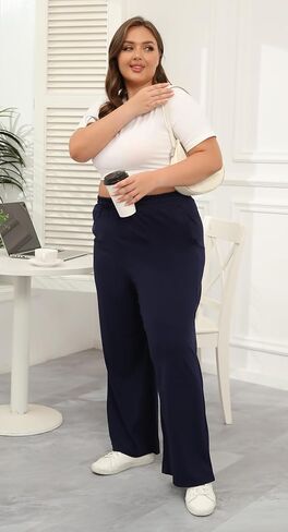 A-Wintage Plus Size Wide Leg Pants for Women Soft Casual Pants Loose Fit Drawstring Pajama Pants with Pockets in Kuwait