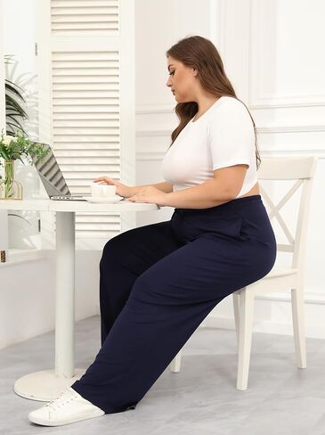 A-Wintage Plus Size Wide Leg Pants for Women Soft Casual Pants Loose Fit Drawstring Pajama Pants with Pockets in Kuwait
