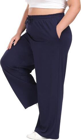 A-Wintage Plus Size Wide Leg Pants for Women Soft Casual Pants Loose Fit Drawstring Pajama Pants with Pockets in Kuwait