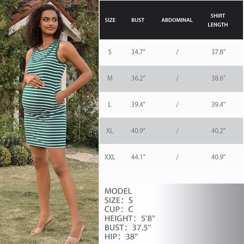 DEBELLY Nursing Tank Dress Striped Sleeveless Side Pockets Women's Breastfeeding Dress Knee Length in Kuwait