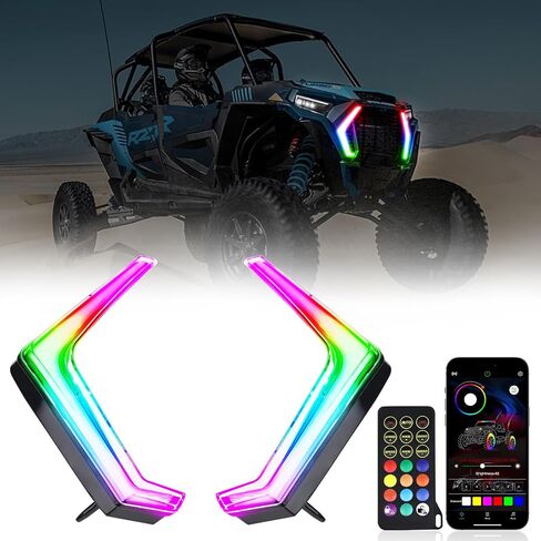 Tavaray RGB RZR Fang Lights ، App & Remote Control LED Multicolor LED مع مزامنة الموسيقى ، أضواء Accent Legal Front Legal متوافقة مع Polaris RZR 1000 XP XP4 Turbo 2019 2020 2021 2022 2023 in Kuwait