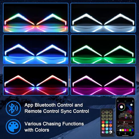 Tavaray RGB RZR Fang Lights ، App & Remote Control LED Multicolor LED مع مزامنة الموسيقى ، أضواء Accent Legal Front Legal متوافقة مع Polaris RZR 1000 XP XP4 Turbo 2019 2020 2021 2022 2023 in Kuwait