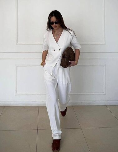 Cicy Bell Womens اقتصاص الأكمام القصير بزر الرقبة أسفل زر أسفل العمل خفيفة الوزن سترات بدلة غير رسمية in Kuwait