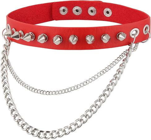 HZMAN Fashion Women Men Cool Punk Goth Metal Spike Studded Link Leather Collar Choker Necklace in Kuwait