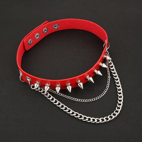 HZMAN Fashion Women Men Cool Punk Goth Metal Spike Studded Link Leather Collar Choker Necklace in Kuwait