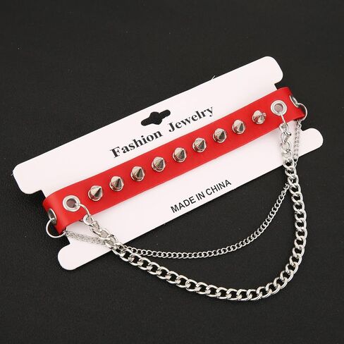 HZMAN Fashion Women Men Cool Punk Goth Metal Spike Studded Link Leather Collar Choker Necklace in Kuwait