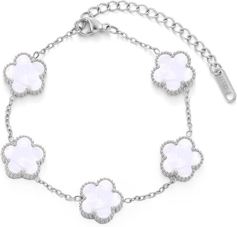 TICVSS Four Leaf Clover Bracelet for Women 18K Gold Plated Stainless Steel Lucky 4 Leaf Silver Chain Link Bracelet Jewelry Gift for Women in Kuwait