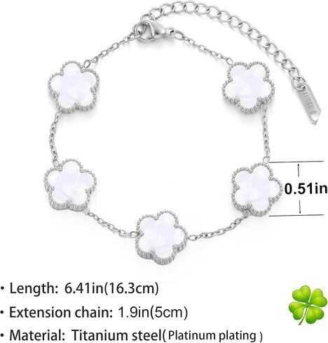TICVSS Four Leaf Clover Bracelet for Women 18K Gold Plated Stainless Steel Lucky 4 Leaf Silver Chain Link Bracelet Jewelry Gift for Women in Kuwait