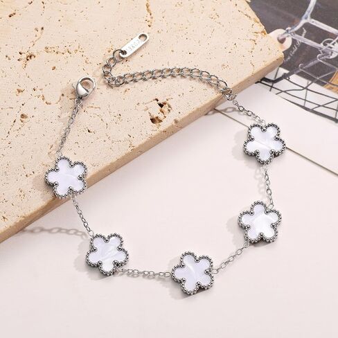 TICVSS Four Leaf Clover Bracelet for Women 18K Gold Plated Stainless Steel Lucky 4 Leaf Silver Chain Link Bracelet Jewelry Gift for Women in Kuwait
