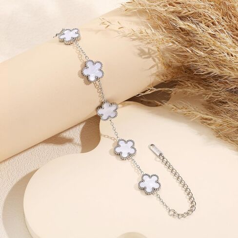 TICVSS Four Leaf Clover Bracelet for Women 18K Gold Plated Stainless Steel Lucky 4 Leaf Silver Chain Link Bracelet Jewelry Gift for Women in Kuwait