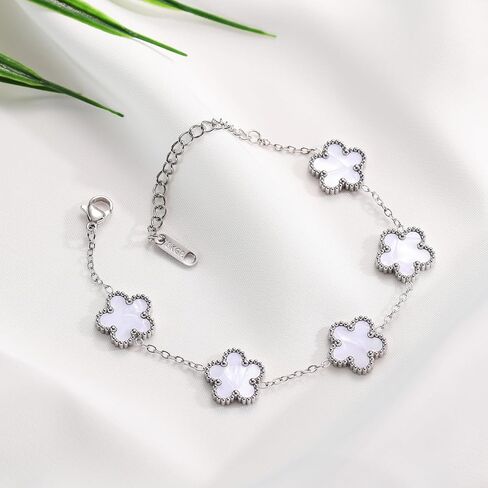 TICVSS Four Leaf Clover Bracelet for Women 18K Gold Plated Stainless Steel Lucky 4 Leaf Silver Chain Link Bracelet Jewelry Gift for Women in Kuwait