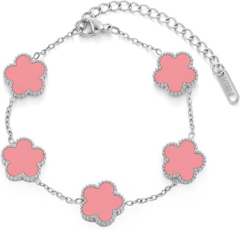 TICVSS Four Leaf Clover Bracelet for Women 18K Gold Plated Stainless Steel Lucky 4 Leaf Silver Chain Link Bracelet Jewelry Gift for Women in Kuwait