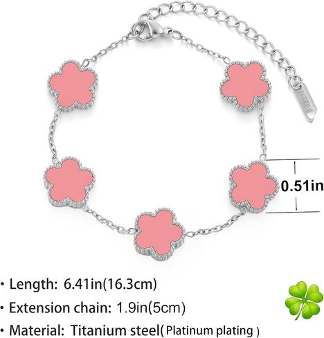 TICVSS Four Leaf Clover Bracelet for Women 18K Gold Plated Stainless Steel Lucky 4 Leaf Silver Chain Link Bracelet Jewelry Gift for Women in Kuwait