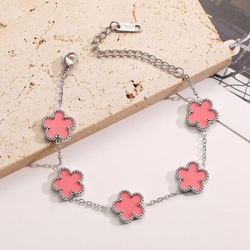 TICVSS Four Leaf Clover Bracelet for Women 18K Gold Plated Stainless Steel Lucky 4 Leaf Silver Chain Link Bracelet Jewelry Gift for Women in Kuwait