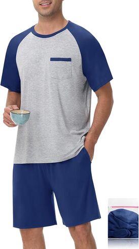 Mens Pajamas Set Summer Soft Pajama Short Set Lightweight Pjs Sleepwear 2 Piece Lounge Set With Pockets S-3XL in Kuwait