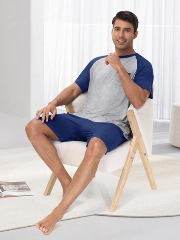 Mens Pajamas Set Summer Soft Pajama Short Set Lightweight Pjs Sleepwear 2 Piece Lounge Set With Pockets S-3XL in Kuwait