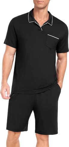 Prinstory Mens Pajamas مجموعة Summer PJS مجموعات خفيفة الأكمام قصيرة الأكمام باجاما ناعمة ملابس النوم مع جيوب in Saudi Arabia