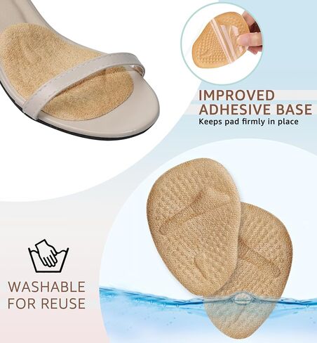 HiRui Metatarsal Pads (2 Pairs) - Ball of Foot Cushions for Women, Heel Inserts for Pain Relief & Comfort, Anti-Slip Heel Grips for Loose Shoes & Blister Prevention - Fits All Shoes (Beige) in Kuwait