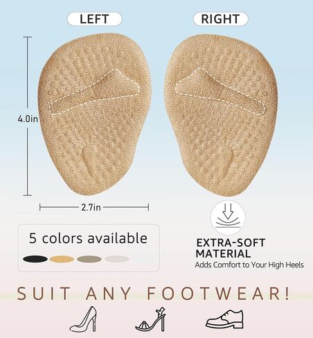 HiRui Metatarsal Pads (2 Pairs) - Ball of Foot Cushions for Women, Heel Inserts for Pain Relief & Comfort, Anti-Slip Heel Grips for Loose Shoes & Blister Prevention - Fits All Shoes (Beige) in Kuwait