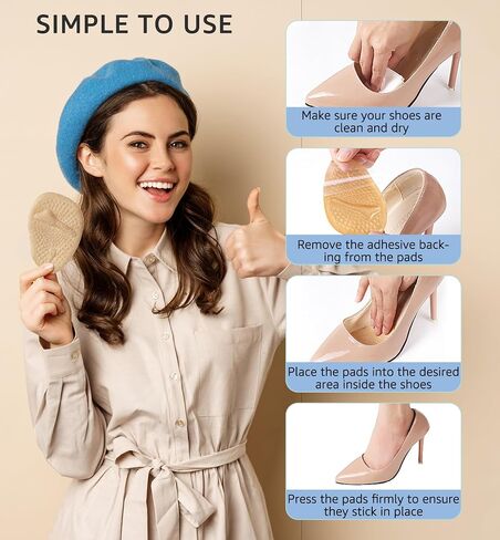 HiRui Metatarsal Pads (2 Pairs) - Ball of Foot Cushions for Women, Heel Inserts for Pain Relief & Comfort, Anti-Slip Heel Grips for Loose Shoes & Blister Prevention - Fits All Shoes (Beige) in Kuwait