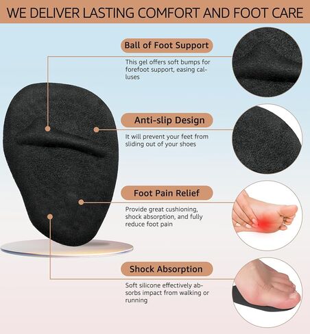 HiRui Metatarsal Pads (2 Pairs) - Ball of Foot Cushions for Women, Heel Inserts for Pain Relief & Comfort, Anti-Slip Heel Grips for Loose Shoes & Blister Prevention - Fits All Shoes (Beige) in Kuwait