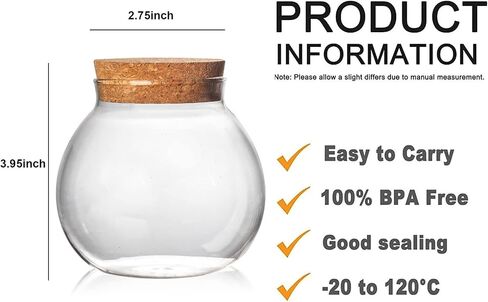 Set of 2 round glass jars with cork lid – 17oz wedding candy jar kitchen Storage jar, perfect for tea, biscuits, cereals, flour, beans, spices, coffee beans etc (2PCS) in Kuwait