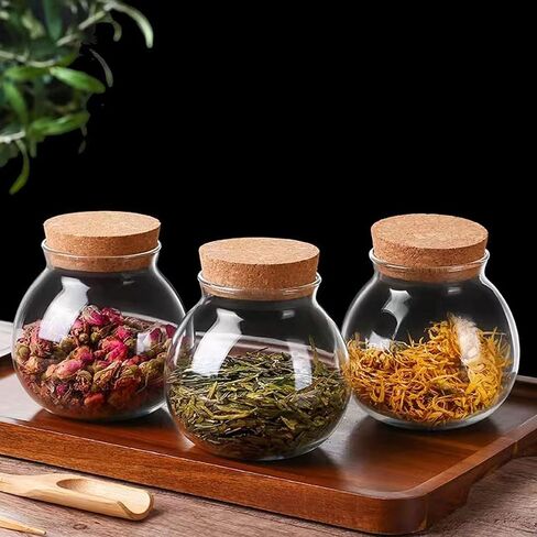 Set of 2 round glass jars with cork lid – 17oz wedding candy jar kitchen Storage jar, perfect for tea, biscuits, cereals, flour, beans, spices, coffee beans etc (2PCS) in Kuwait