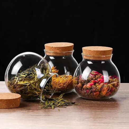 Set of 2 round glass jars with cork lid – 17oz wedding candy jar kitchen Storage jar, perfect for tea, biscuits, cereals, flour, beans, spices, coffee beans etc (2PCS) in Kuwait