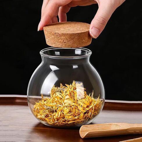 Set of 2 round glass jars with cork lid – 17oz wedding candy jar kitchen Storage jar, perfect for tea, biscuits, cereals, flour, beans, spices, coffee beans etc (2PCS) in Kuwait