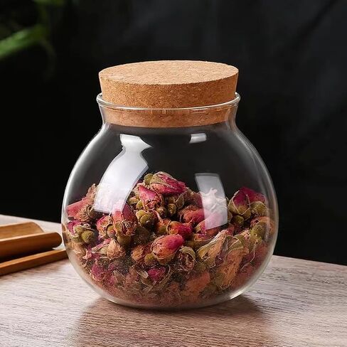 Set of 2 round glass jars with cork lid – 17oz wedding candy jar kitchen Storage jar, perfect for tea, biscuits, cereals, flour, beans, spices, coffee beans etc (2PCS) in Kuwait