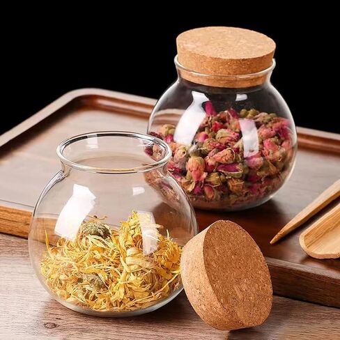 Set of 2 round glass jars with cork lid – 17oz wedding candy jar kitchen Storage jar, perfect for tea, biscuits, cereals, flour, beans, spices, coffee beans etc (2PCS) in Kuwait
