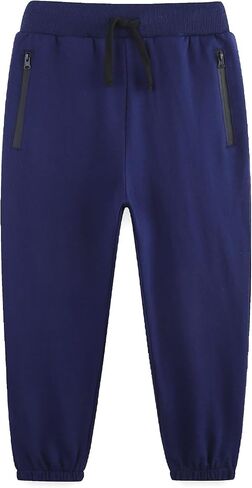 Boy's Cotton Crinched Hem Jogger Sweatpant Pants with Zipper Pockets and Funtional Drawstring Size 4-20 in Saudi Arabia
