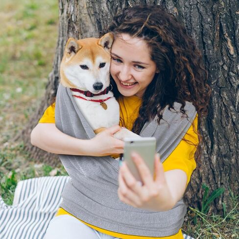 Dog Sling Carriers, Cat Wrap Carrier Chest, Front Facing Dog Sling, Hands Free, Size Adjustable, Soft Cotton, Swaddle Bag for Outdoor(Light Grey) in Kuwait