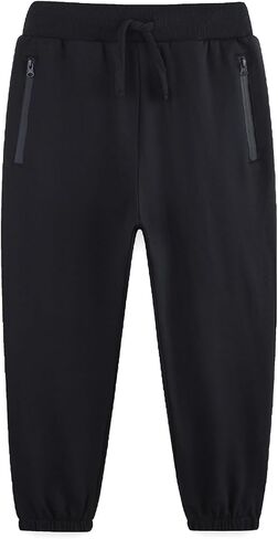 Boy's Cotton Crinched Hem Jogger Sweatpant Pants with Zipper Pockets and Funtional Drawstring Size 4-20 in Saudi Arabia