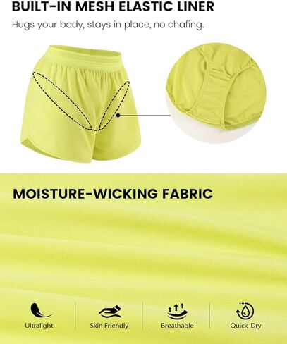 Womens Athletic Shorts with Mesh Waist 2 in 1 Running Activewear Mid Rise Gym Shorts Pack in Kuwait