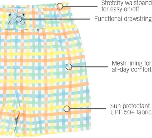 RUGGEDBUTTS Boys UPF50+ Sun Protection Gingham Swim Trunks in Saudi Arabia