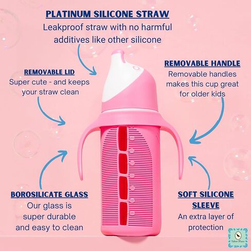 Tabor Place Set of 2 - Glass Sippy Cup for Toddlers - The Luca | Mint Green & Indigo Purple | Spill-Proof | Silicone Straw | 8 oz | Liquids Never Touch Plastic | Removable Handles… in Saudi Arabia