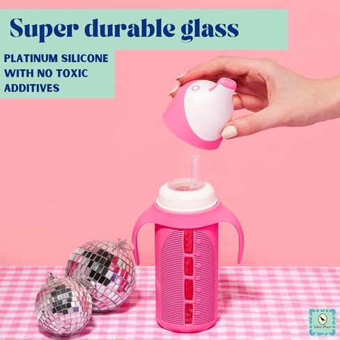 Tabor Place Set of 2 - Glass Sippy Cup for Toddlers - The Luca | Mint Green & Indigo Purple | Spill-Proof | Silicone Straw | 8 oz | Liquids Never Touch Plastic | Removable Handles… in Saudi Arabia
