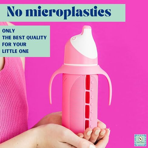 Tabor Place Set of 2 - Glass Sippy Cup for Toddlers - The Luca | Mint Green & Indigo Purple | Spill-Proof | Silicone Straw | 8 oz | Liquids Never Touch Plastic | Removable Handles… in Saudi Arabia