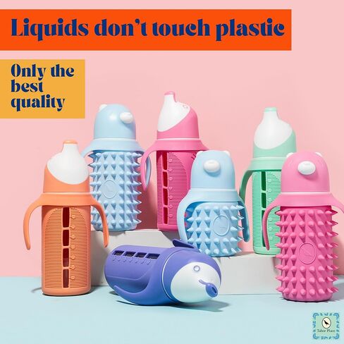 Tabor Place Set of 2 - Glass Sippy Cup for Toddlers - The Luca | Mint Green & Indigo Purple | Spill-Proof | Silicone Straw | 8 oz | Liquids Never Touch Plastic | Removable Handles… in Saudi Arabia