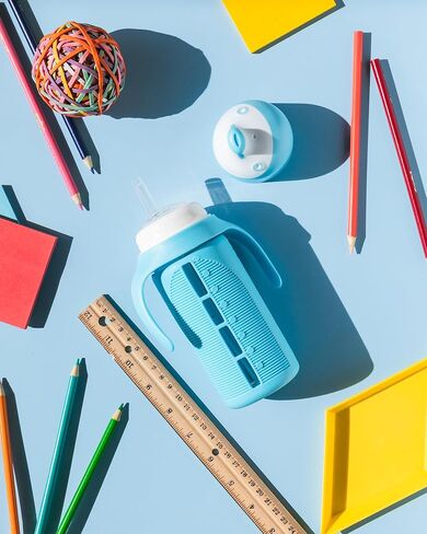 Tabor Place Set of 2 - Glass Sippy Cup for Toddlers - The Luca | Mint Green & Indigo Purple | Spill-Proof | Silicone Straw | 8 oz | Liquids Never Touch Plastic | Removable Handles… in Saudi Arabia