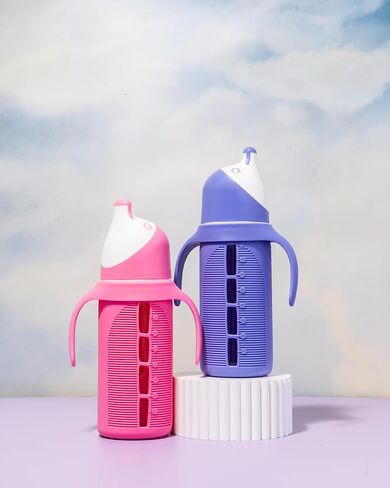 Tabor Place Set of 2 - Glass Sippy Cup for Toddlers - The Luca | Mint Green & Indigo Purple | Spill-Proof | Silicone Straw | 8 oz | Liquids Never Touch Plastic | Removable Handles… in Saudi Arabia