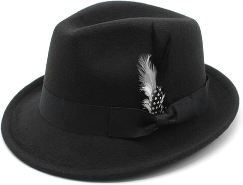 Fedora Hat for Men, Classic Short Brim Adjustable Panama Hat with Feather Winter Felt Jazz Cap in Kuwait