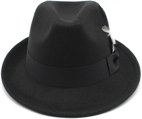 Fedora Hat for Men, Classic Short Brim Adjustable Panama Hat with Feather Winter Felt Jazz Cap in Kuwait