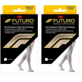 FUTURO Anti-Embolism Thigh Length Stockings, Medium Regular, White. Moderate (18 mm/Hg) (Pack of 2)