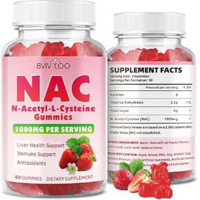Sugar-Free 1000mg NAC Gummies, N-Acetyl Cysteine Supplement for Antioxidants & Immune Support, 60 Vegan Gummies