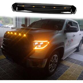 Front Upper Hood Scoop With Small Lights Fit For Toyota Tundra 2014 2015 2016 2017 2018 2019 2020 2021,Gloss Black