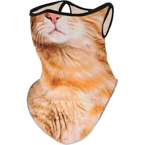 yueton 1 Pack Cute Orange Tabby Cat Face Mask Fun 3D Animal Neck Gaiter Face Mask Dust Face Cover with Ear-Hanging for Women Men