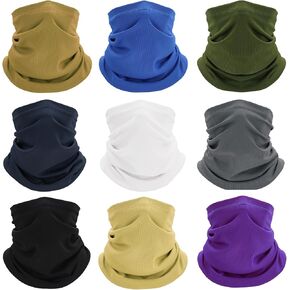 Cmonie 9Pack Neck Gaiter Scarf Bandanas Balaclava UV Protection Hood Breathable Face Mask for Men Wome (US, Alpha, One Size, Large, 9 Pack-Mesh Solid)