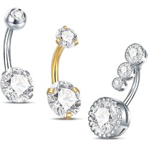 Xpircn Belly Button Rir 14G Stainless Steel clear cZ Navel Rings Dangle Belly Body Piercing Jewelr